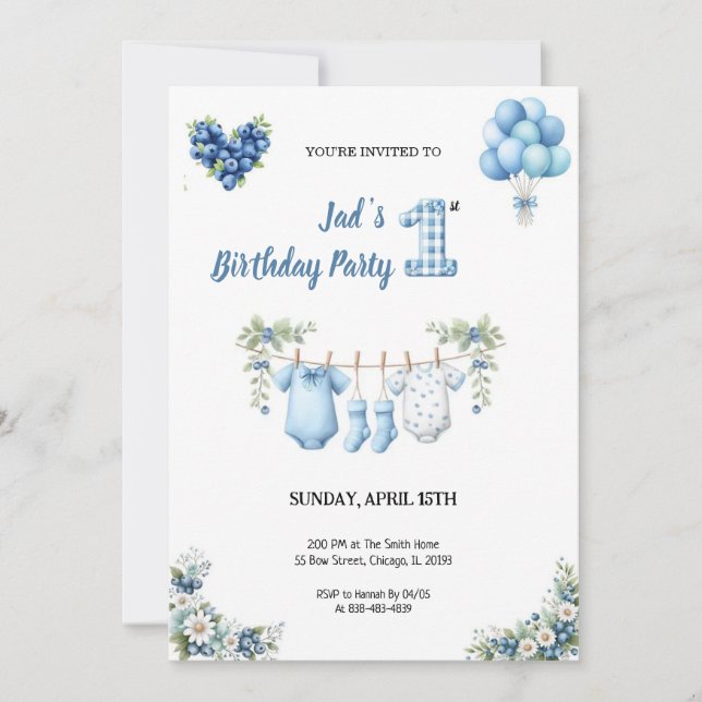 CUTEST BLUE BIRTHDAY PARTY Invitation (Devant)