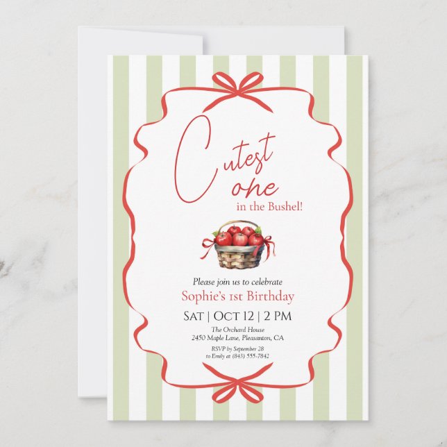 Cutest One in the Bushel First Birthday Invitation (Devant)