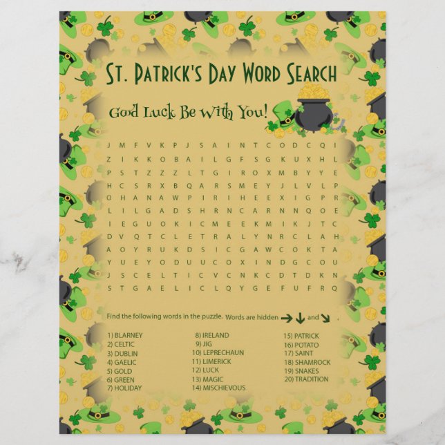 Cutesy Luck for Irish Word Search Game (Devant)