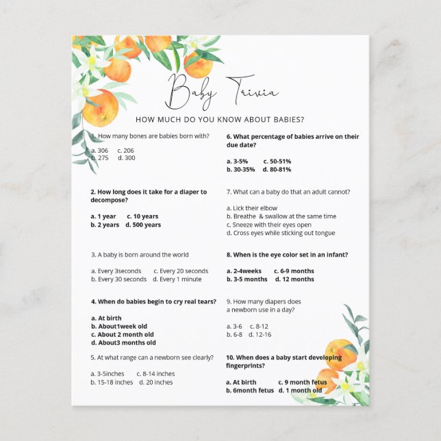 Cutie Baby Trivia | Jeu Baby shower (Devant)