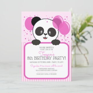 Cutie Panda Rose Invitations de fête d'anniversair