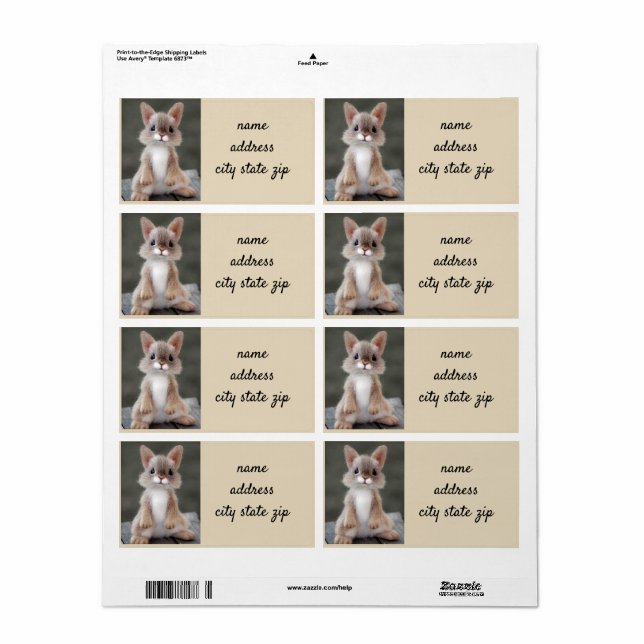"CUTIE PIE BÉBÉ ANIMAL" ÉTIQUETTES D'ADRESSE DE RE (Feuille entière)