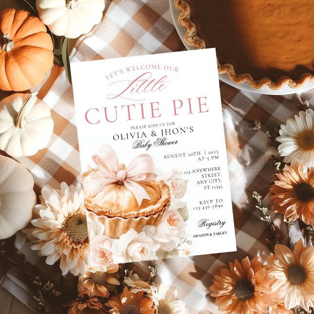 Cutie Pie Citrouille Floral Bow Invitation (Créateur téléchargé)