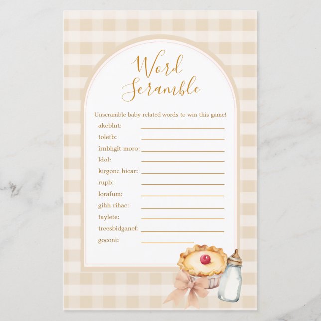 Cutie Pie Pastel En vichy Douche Word Scramble Jeu (Devant)