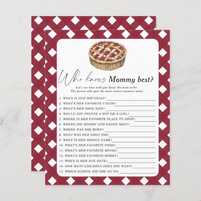 cutie pie - Qui connaît le mieux maman jeu (Devant / Derrière)