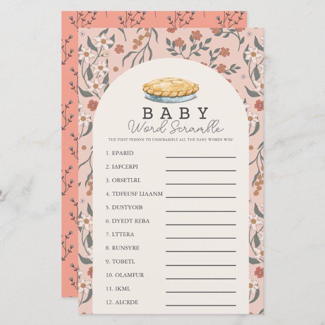 Cutie Pie Rose Floral Baby Word Scramble Jeu (Devant / Derrière)