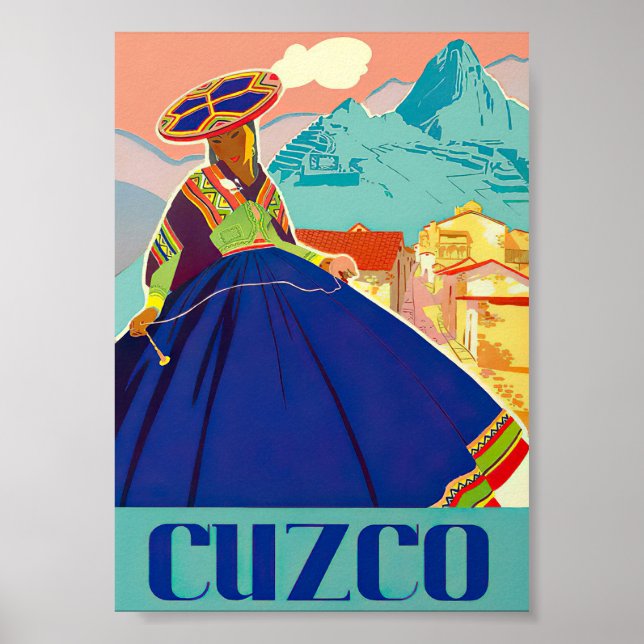 Cuzco Peru Retro Vintage Travel Poster (Devant)