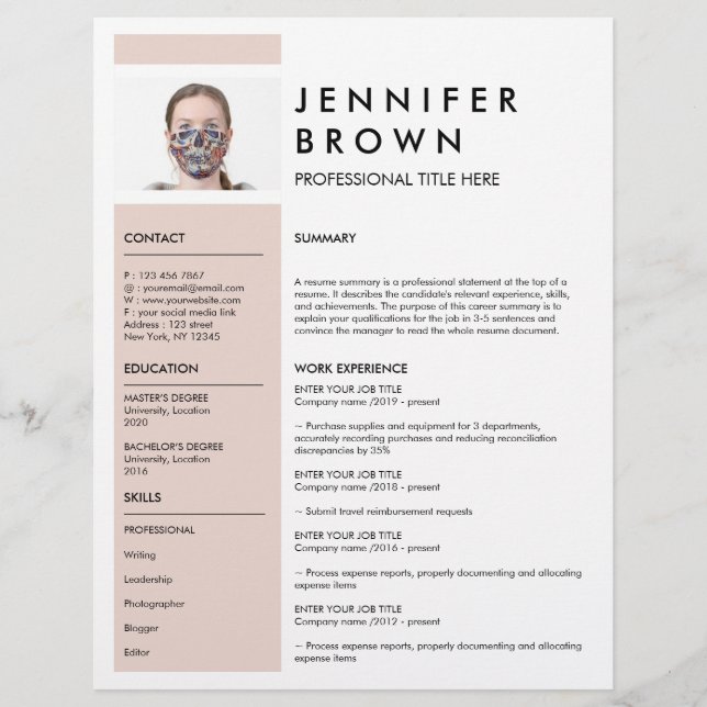 CV minimaliste avec photographie (Devant)
