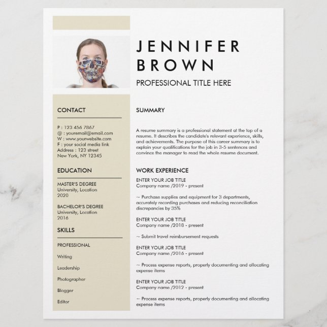 CV minimaliste jaune avec photographie (Devant)