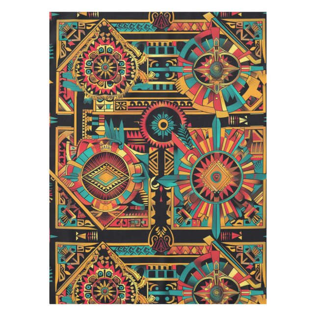 Cyan traditionnel "Rêve aztèque" Nappe tissée (Devant)