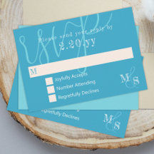 Cyan White Calligraphie Mariage carte RSVP