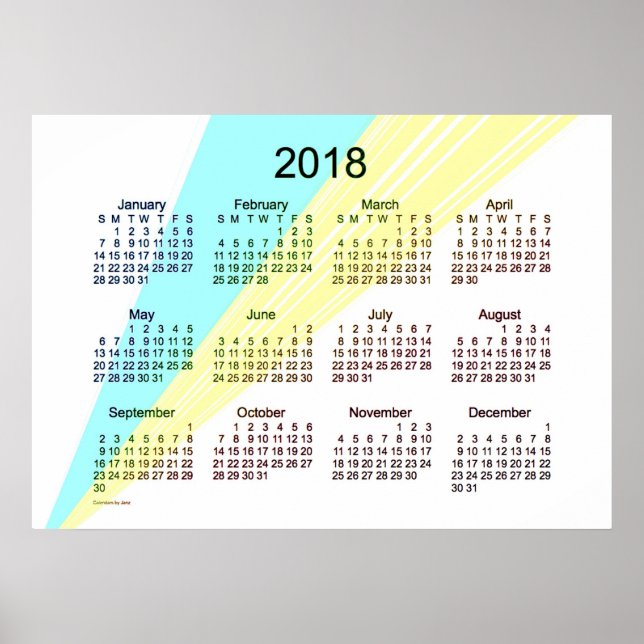 Cyan Yellow Calendar 2018 par Janz Poster (Devant)