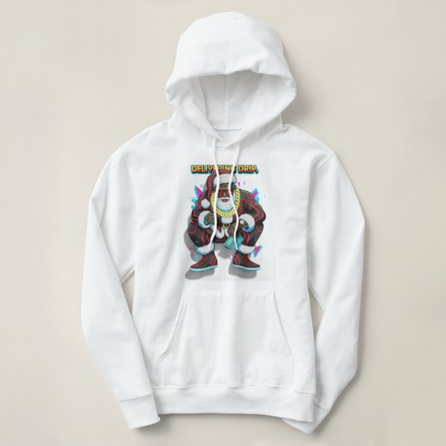 CYBER-CLAUS : Sweat à capuche crop graphique en éd (Design devant)