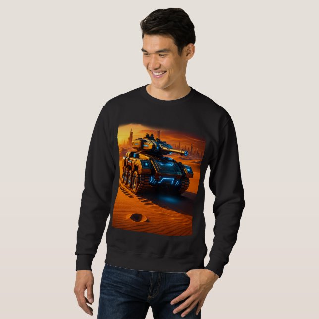 Cyber Desert Tank – Sweatshirt Noir à Lumière Sci- (Devant entier)