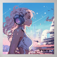 Cyber-fille rose - Poster style manga