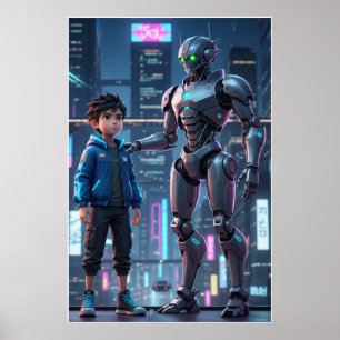Cyber Guardian Affiche d'art de robot et d'enfan