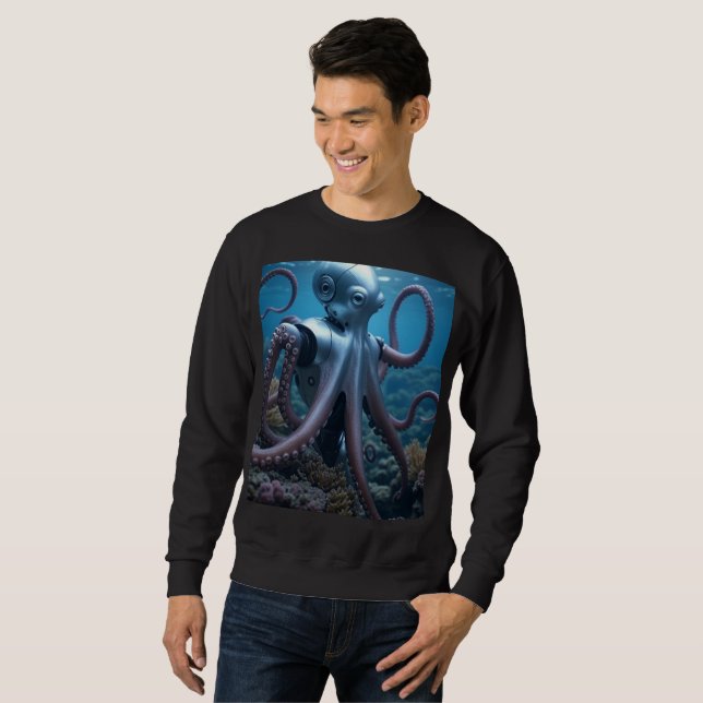 Cyber Octopus hommes noir sweatshirt (Devant entier)