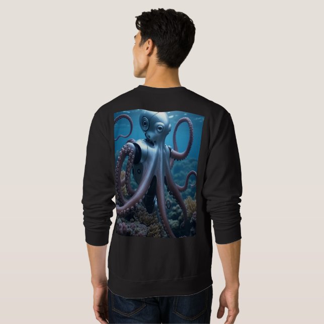 Cyber Octopus hommes noir sweatshirt retour (Dos entier)