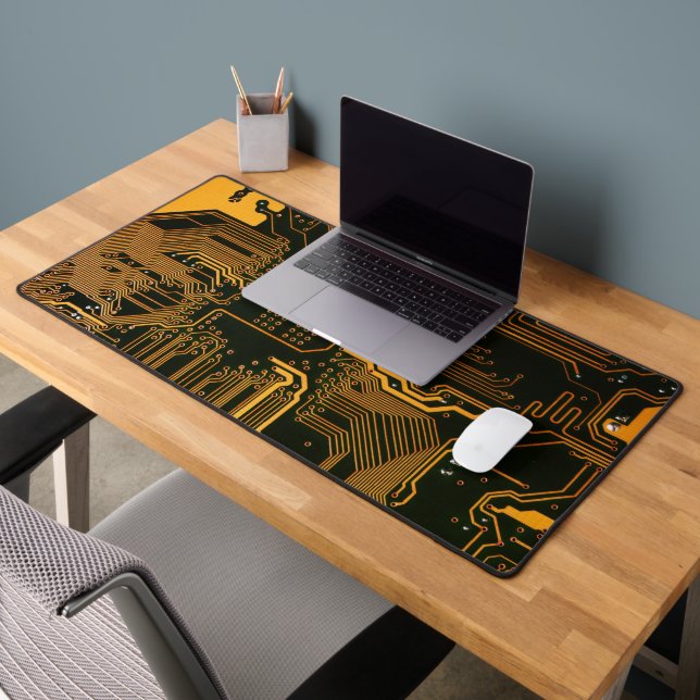 Cyber Orange PCB Circuit Board Trace Pattern Art (Bureau 2)