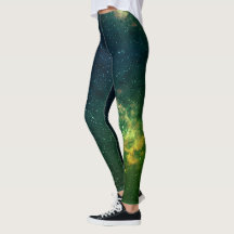 Cyber Punk Green & Blue Galaxy Space Leggings