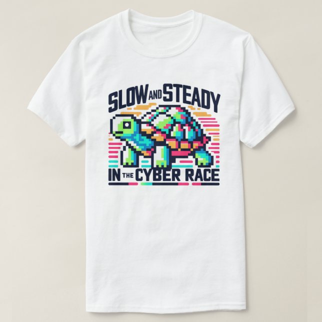 Cyber Race T-Shirt 8 Bits Neon Turtle Lente & Régu (Design devant)