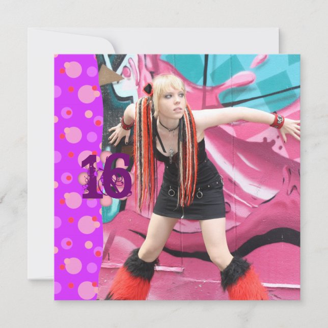 Cybergoth Pink Polka Dot Sweet 16 Invitations d'an (Devant)