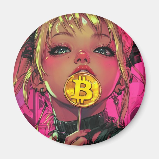 Cyberpunk Bitcoin Waifu Anime Magnet (Devant)
