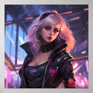 Cyberpunk Chic - Poster Rose Neon