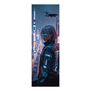 Cyberpunk Cityscape Poster Futuriste Femme Hacke