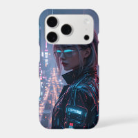 Cyberpunk Cityscape Poster Futuriste Femme Hacke