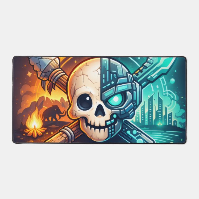 Cyberpunk Fire & Ice Skull Gaming Mouse Pad  (Recto)