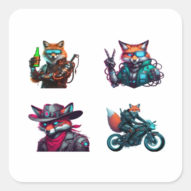 Cyberpunk Fox Funny 4 Stickers Pack (Devant)