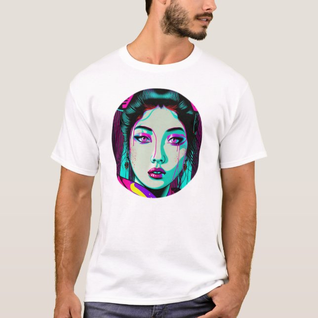 Cyberpunk Geisha T-Shirt de base pour hommes (Devant)
