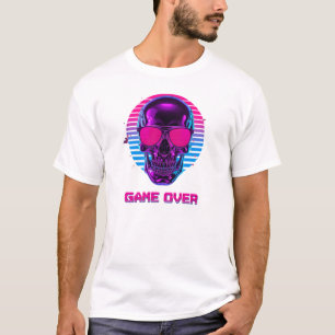 Cyberpunk Néon Crâne T-Shirt Game Over en Rose et