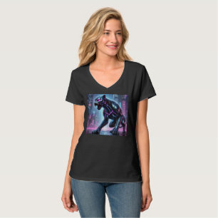 Cyberpunk Neon Panther Tee T-Shirt Design.
