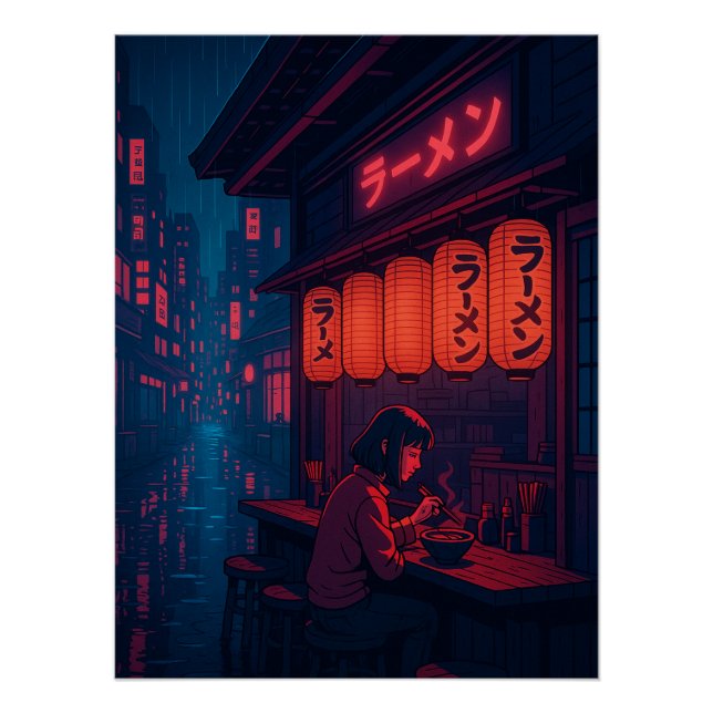 Cyberpunk Ramen Night Poster – Neon Japanese Citys (Devant)
