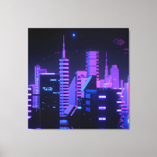 Cyberpunk ville violette IA toile d'art