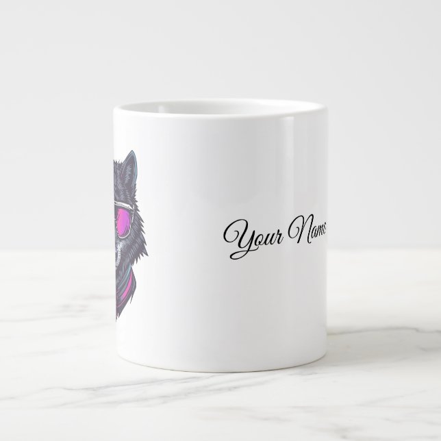 Cyberpunk Wolf Neon Art Personalizable Name Mug -  (Devant)