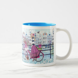 Cyclisme à Amsterdam Fille à bicyclette - Mug