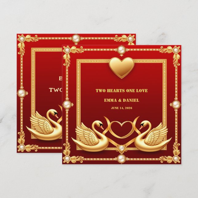 Cygne Décoration de Couple de Mariage Or Rouge 💍 (Devant / Derrière)