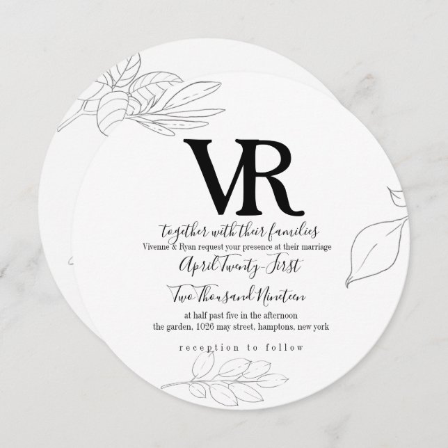 Cygne esquissé et Faire-part de mariage botanique (Devant / Derrière)