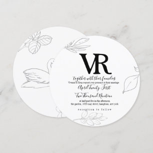 Cygne esquissé et faire-part de mariage botanique