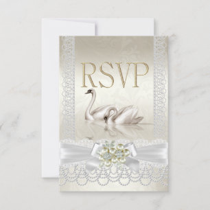 Cygnes Blancs Mariage RSVP Broderie de Perle en De