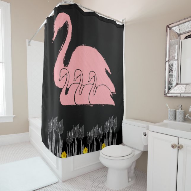 Cygnes de rideau de douche (En situation)