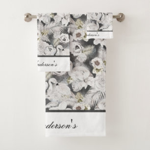 Cygnes Gris Blanc Fleurs Floral Élégant Élégante