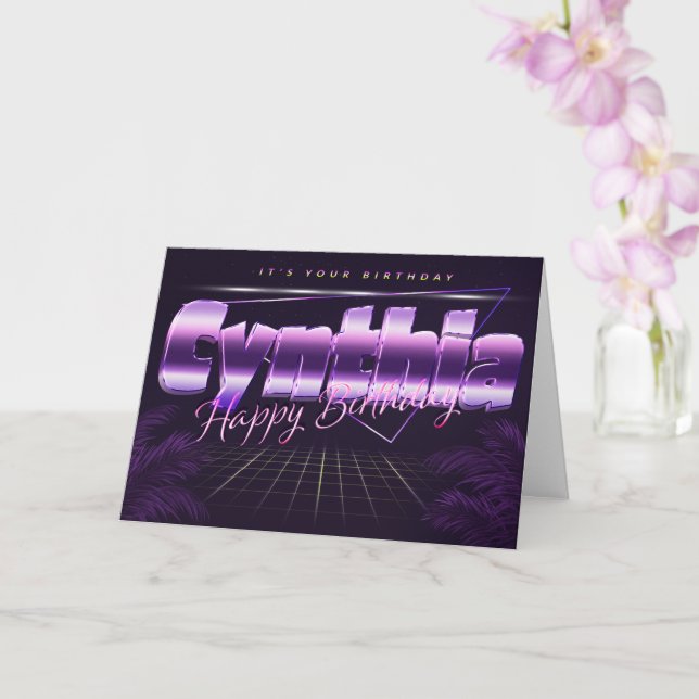 Cynthia prénom carte lilas rétro anniversaire (Orchidée)