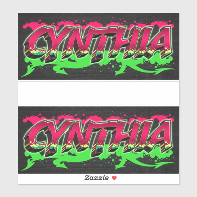 Cynthia prénom nom autocollant graffiti sticker (Feuille)