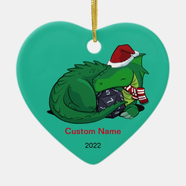 D20 Ornement en céramique Dragon Vert (Devant)