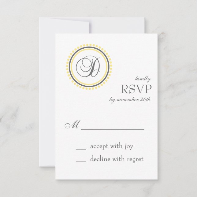D Cartes RSVP Monogramme Cercle point (Jaune/Gris) (Devant)