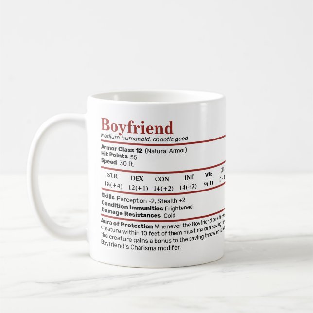 D&D Boyfriend Stat Block Mug (Gauche)